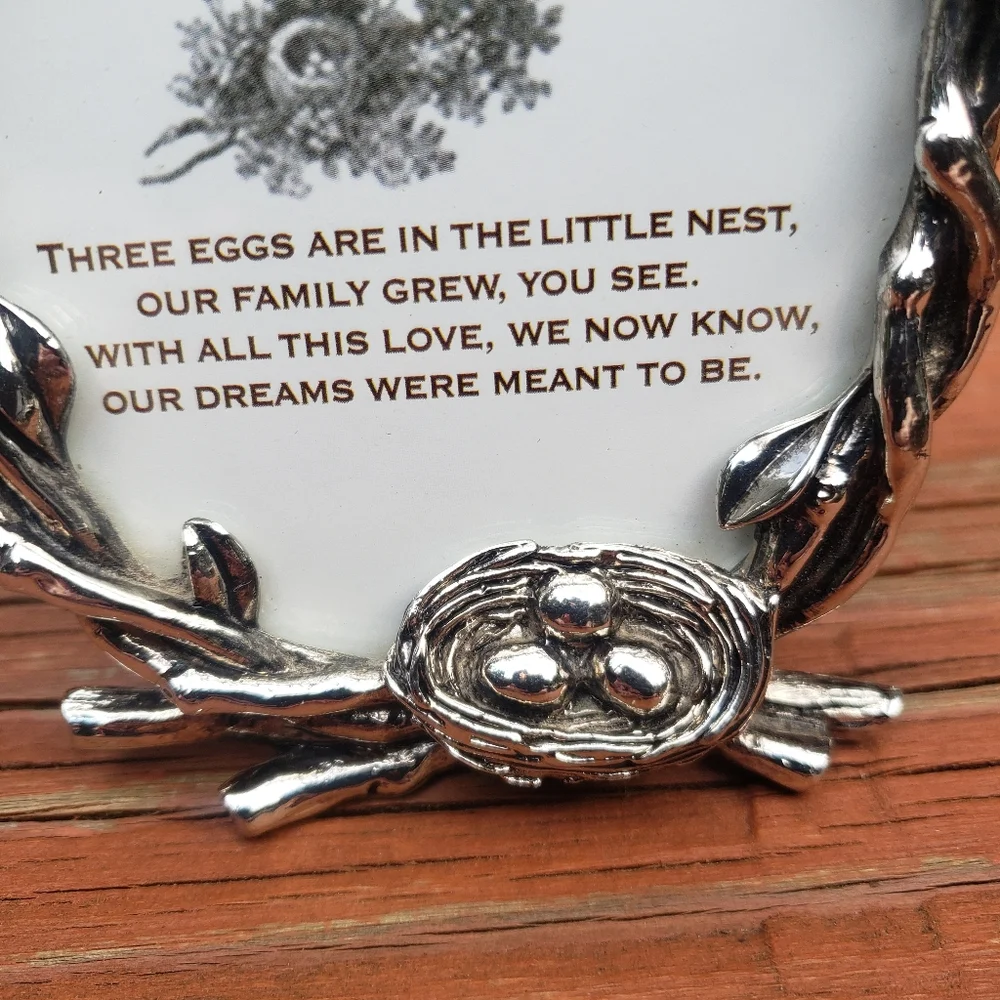 Bird Nest, Branches and Eggs Silver Picture Frame- Free Standing - 4.5
